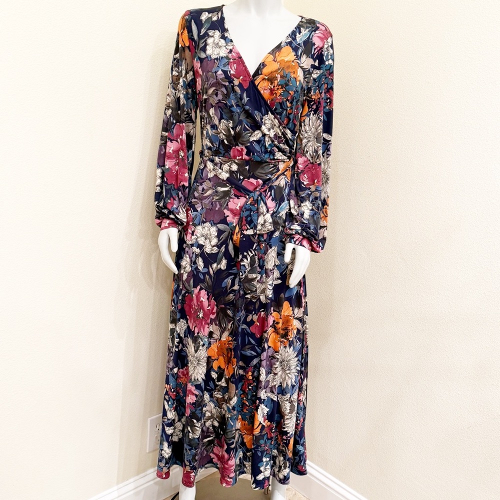 No Brand Floral Print Stretchy Faux Wrap Dress